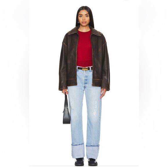 NWT Aligrace Levis jeans Cuffed Baggy Customs blue Light Wash Revolve $398 26 - Picture 4 of 13